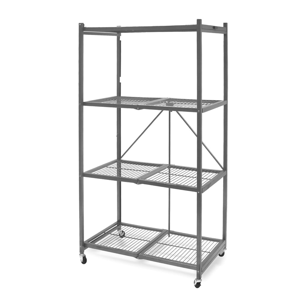 Origami R5 Series Foldable 4-Tier Heavy-Duty Steel Storage Rack, Pewter