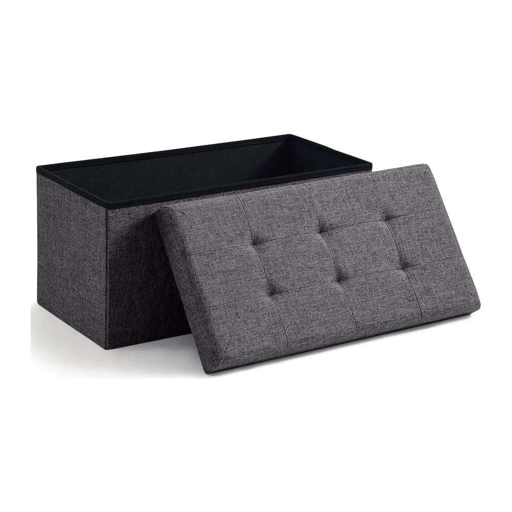 Ornavo Home 30 Inch Folding Storage Ottoman Bench, Tufted Linen, Dark Gray