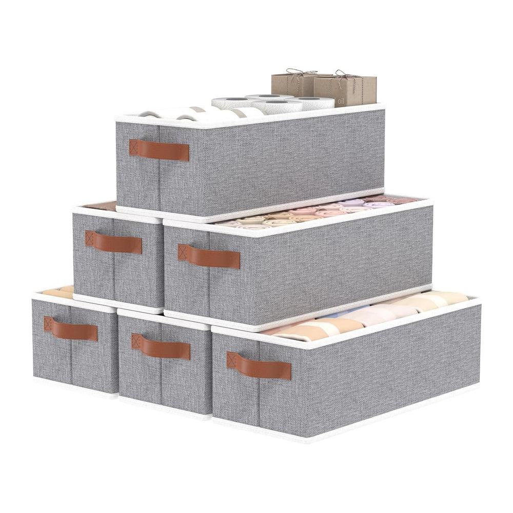 OUTBROS 6 Pack Storage Bins, Drawer Organizers, Grey,15x6.1x5.1 inch
