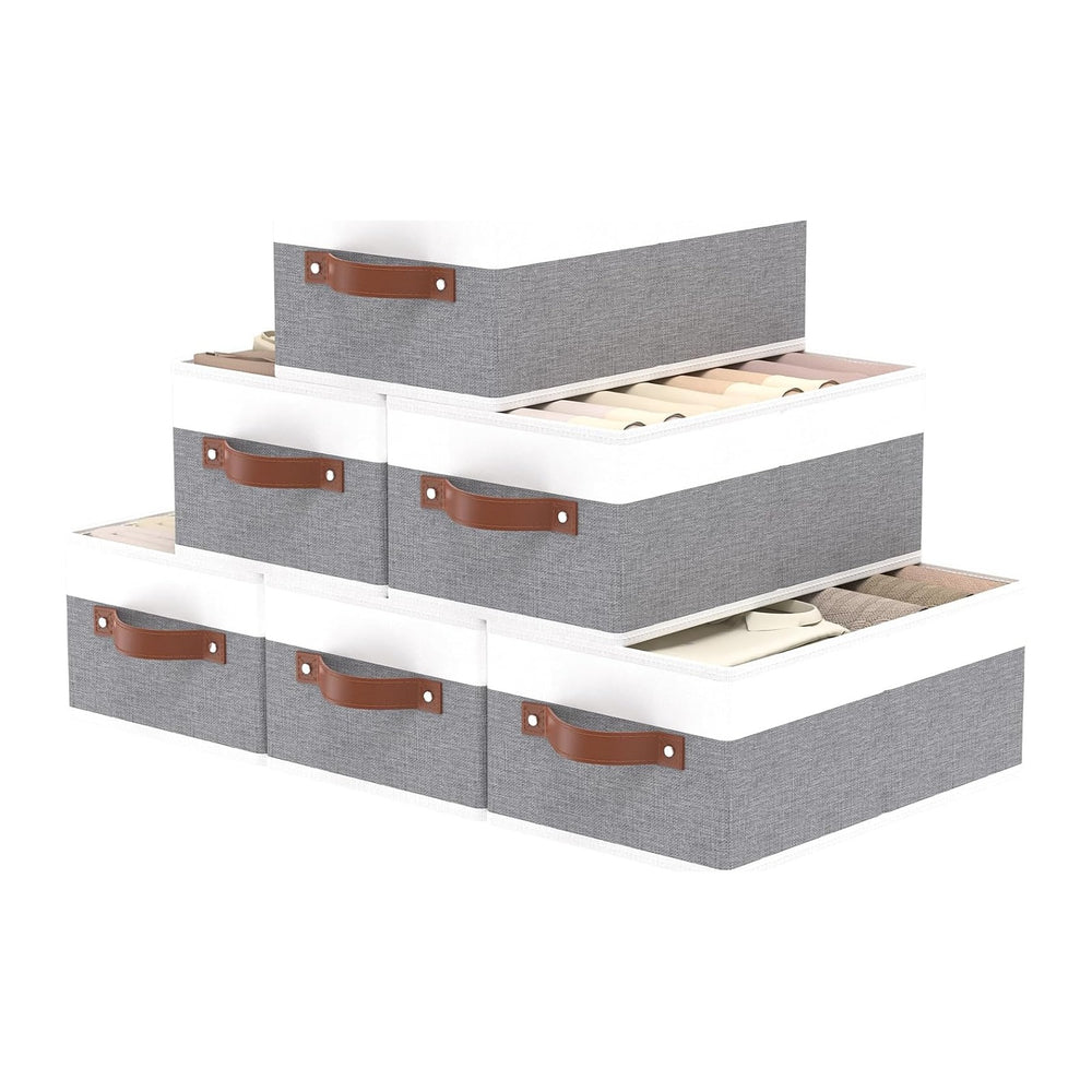 OUTBROS Foldable Drawer Organizers Gray/White, 16.1x6.5x9.8 inch, 6-Pack