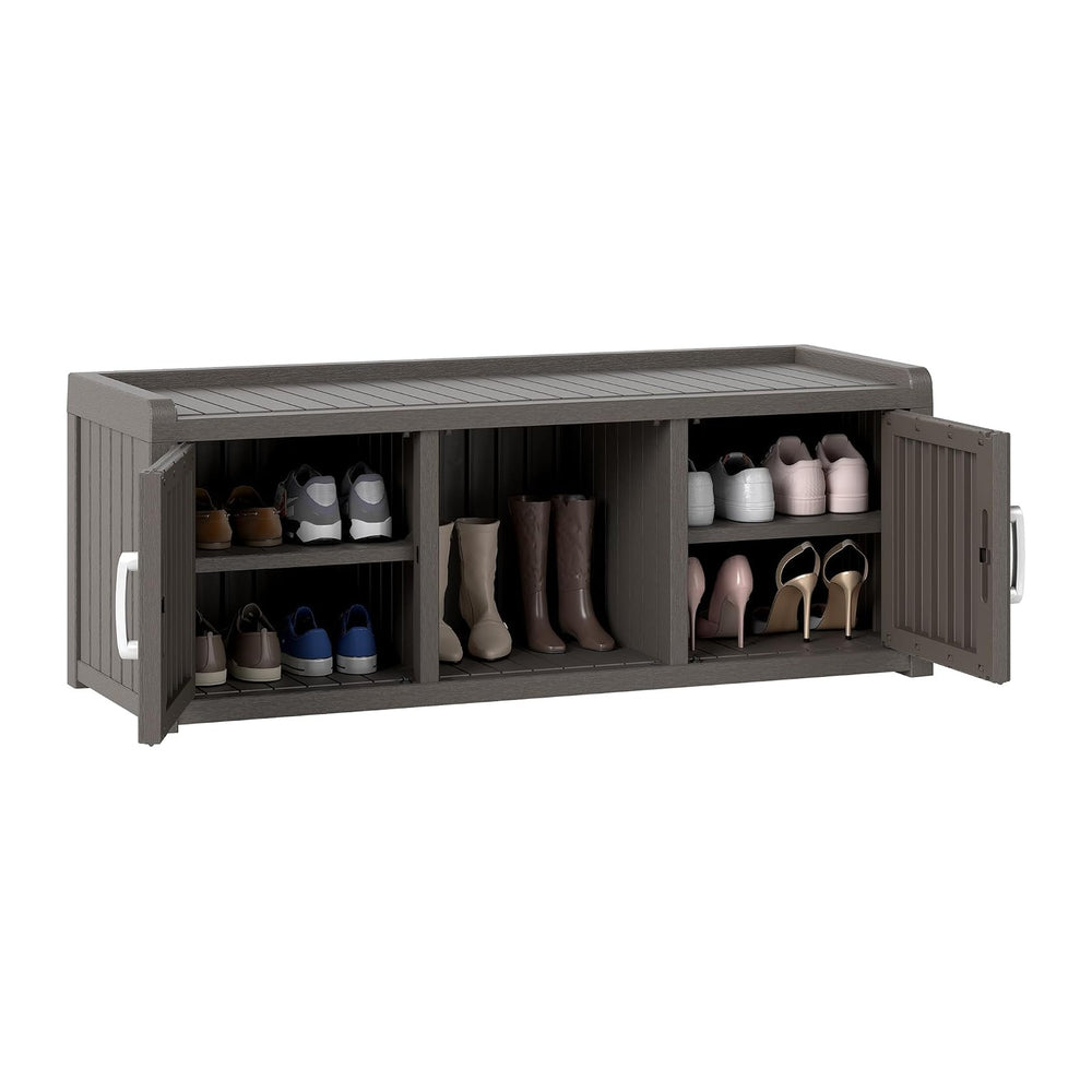 Outdoor Shoe Bench with Waterproof UV-Resistant Indoor Resin Shoe Cabinet Ent...