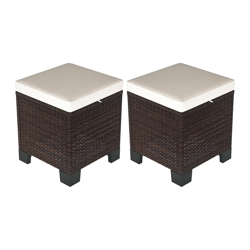 Outsunny 2 Pieces Outdoor Patio Ottomans All Weather PE Rattan Beige