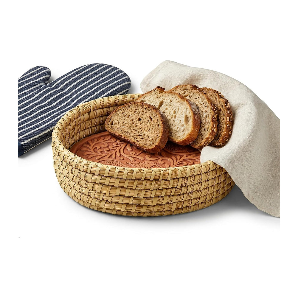 Oval Bread Warmer Basket with Terracotta Stone – Handwoven Bread Baskets for ...