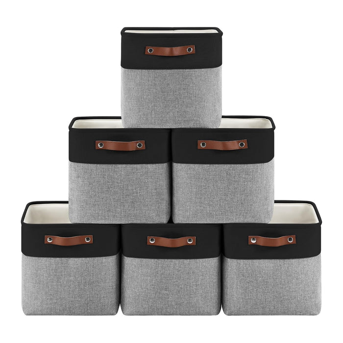 Patvingot Fabric Storage Cubes 11", 6 Pack, with PU Pull Handles,Foldable