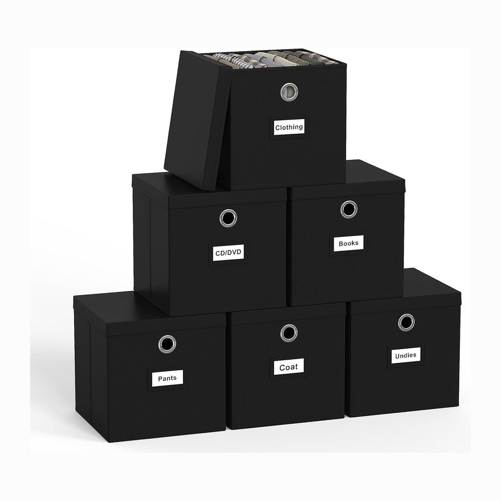 Pezin & Hulin Fabric Storage Cubes with Lids, 6-Pack, 11x11x11 in, Black