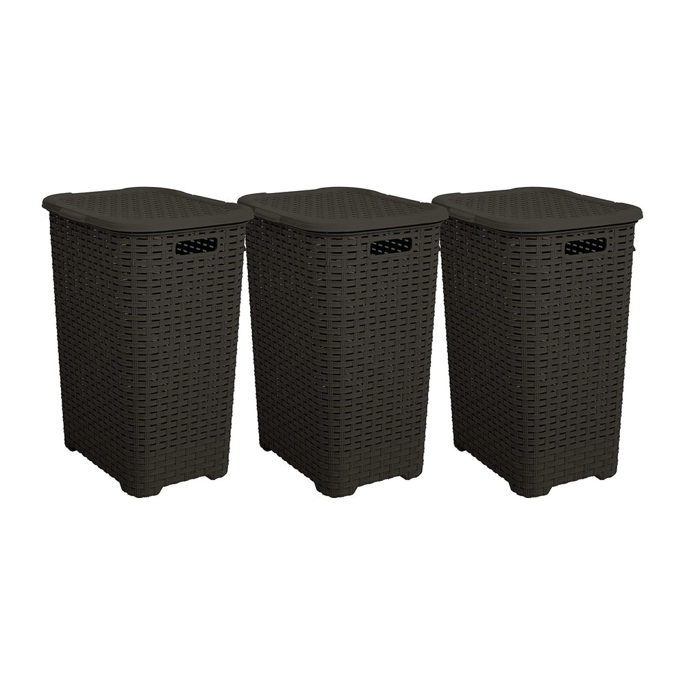 Plastic Laundry Hamper with Lid 3 Pack Laundry Hamper Basket, Brown Tall Clot...