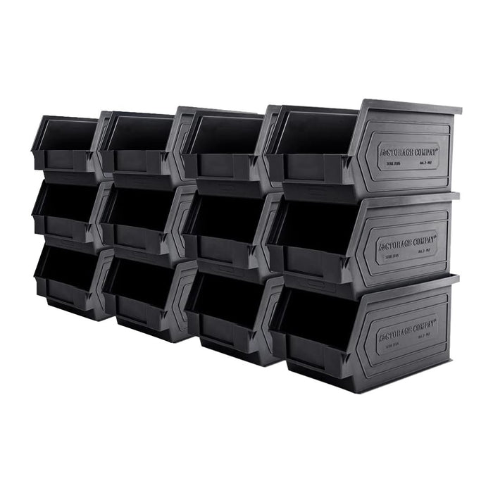 Plastic Storage Bins, Hanging, Stackable, Storage Organizer Bin for Warehouses, Workshops 9-Inch x 5-Inch x 5-Inch, Black, 12-Pack
