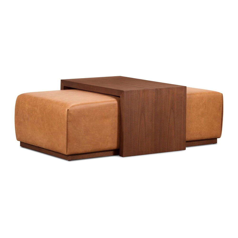 POLY & BARK Jarmo Leather Ottoman with Walnut Table in Full-Grain Pure-An...