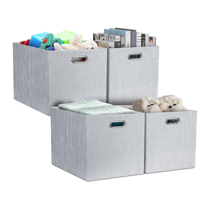 Posprica 13x15x13in Collapsible Storage Bins, Fabric Foldable Cube Storage Boxes, Decorative Storage Baskets Organizer for IKEA Kallax, Shelves, Closet, Clothes, Set of 4-Grey