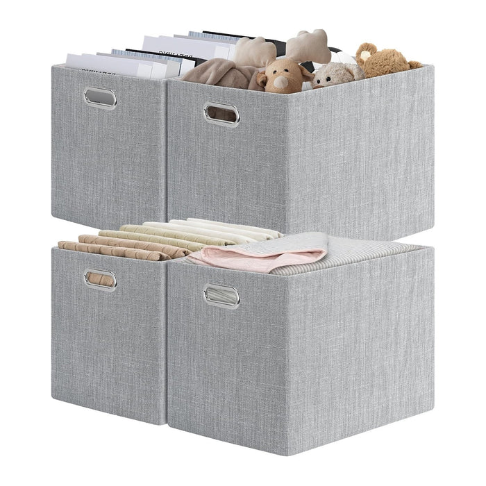 Posprica 15.12"x12.13"x12.01" Storage Cube Bins, Linen Decorative Closet Storage Organizer for IKEA Kallax, 4 Pack Fabric Foldable Large Storage Baskets for Closet, Shelves, Clothes(Grey)