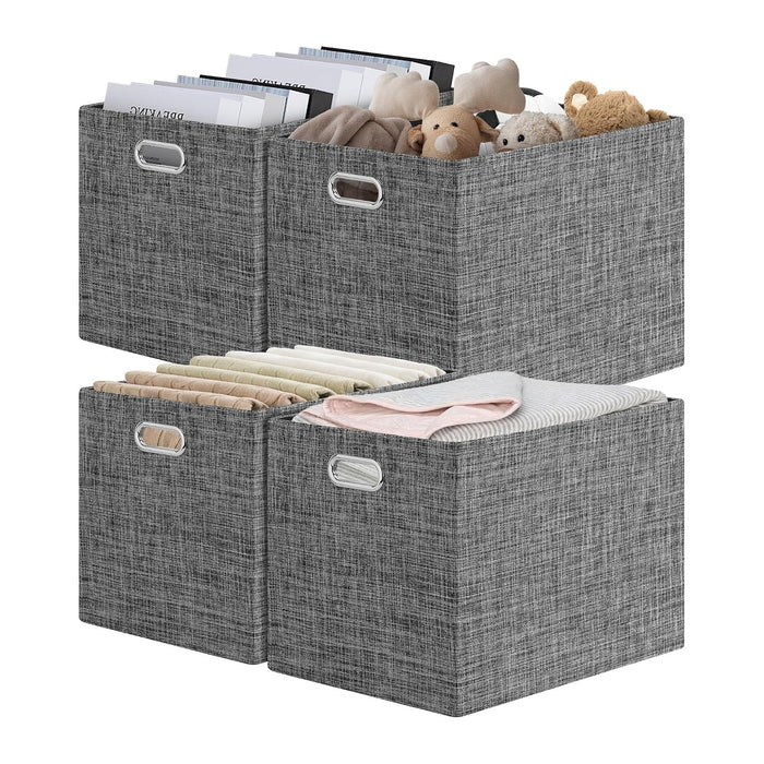 Posprica 15.12"x12.13"x12.01" Storage Cube Bins, Linen Decorative Closet Storage Organizer for IKEA Kallax, 4 Pack Fabric Foldable Large Storage Baskets for Closet, Shelves, Clothes(Black)