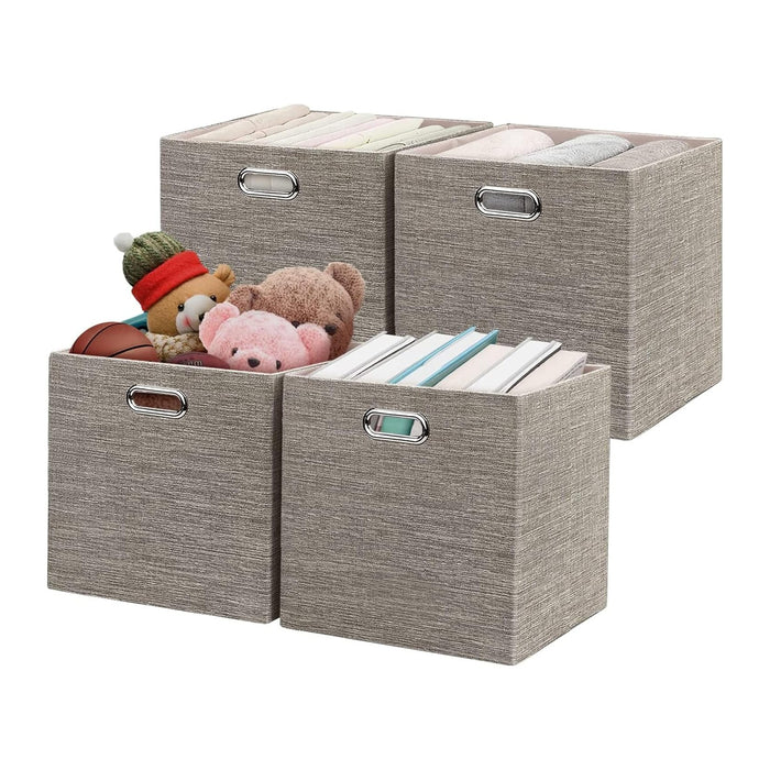 Posprica 3X Thicker Fabric Storage Cubes 13 inch Collapsible Storage Bins for Organization, Cubby Storage Baskets for Organizing Shelf Cabinet Bookcase Boxes, Set of 4, Coffee