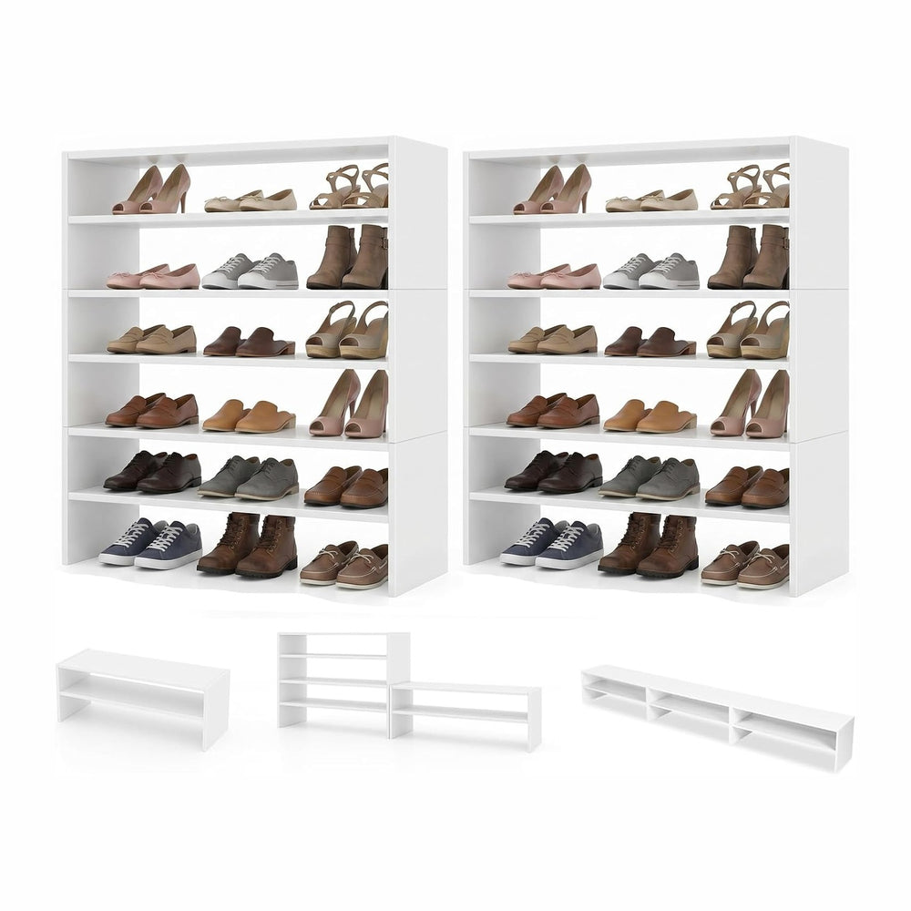 POWERSTONE 6-Tier Stackable Shoe Rack, 3-in-1 Shoe Shelves, (2, White)