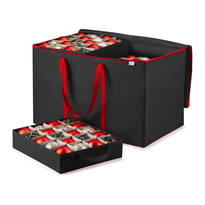 Premium Large Carrying Christmas Ornament storage Box with Clear Lid, 3" Compartment, Contains 10 Trays, Keeps 200 Holiday Ornaments & Xmas Accessories, Made Of Tear Proof Made Of 600D Oxford Fabric