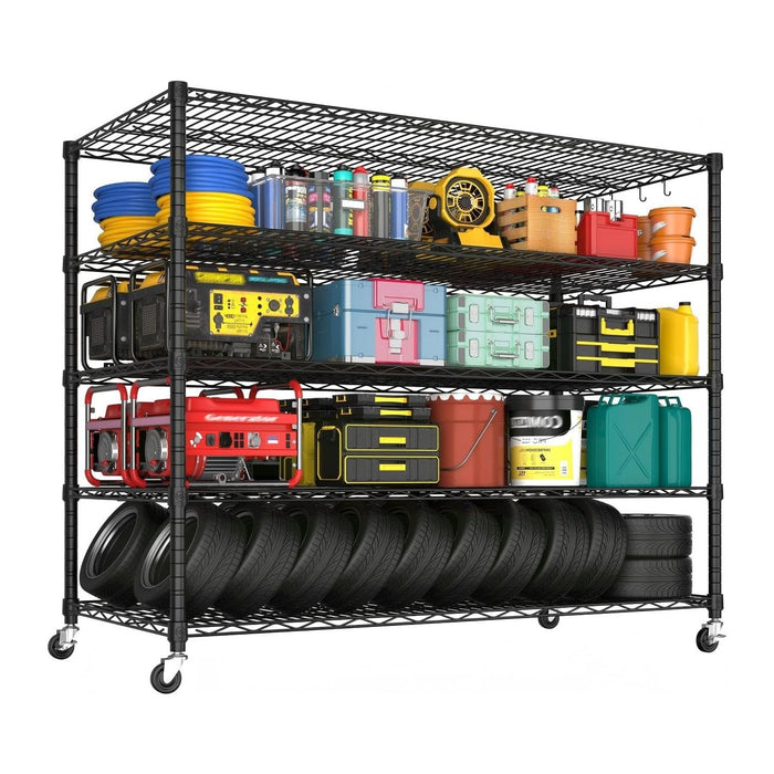 PrimeZone 5 Tier 80.7"H x 55.5"W x 24"D Wire Shelving with Wheels 3000lbs
