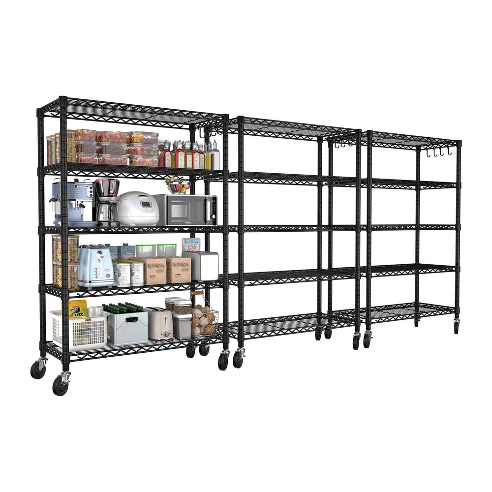 PrimeZone 74" H Wire Shelving 1250lbs 5 Tier Storage Shelves with Wheels
