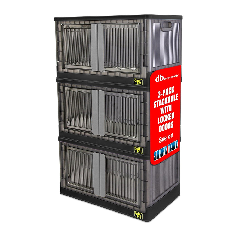 Quik Box - 19 Gallon 3 Pack Stackable Storage Bins with Doors, Collapsible Or...