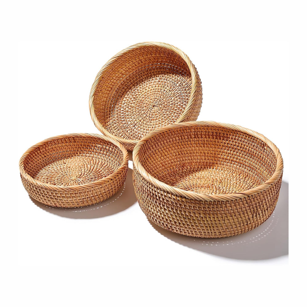 Rattan Bread Basket Set 3, Handwoven Serving Bowls