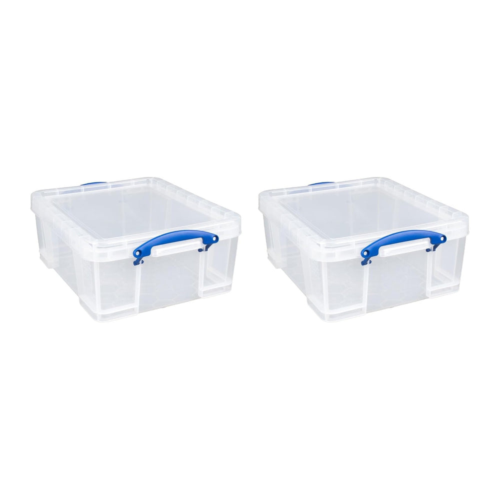 Really Useful Box 2 Pack 17L Plastic Storage Bins with Snap Lids and Clip Loc...