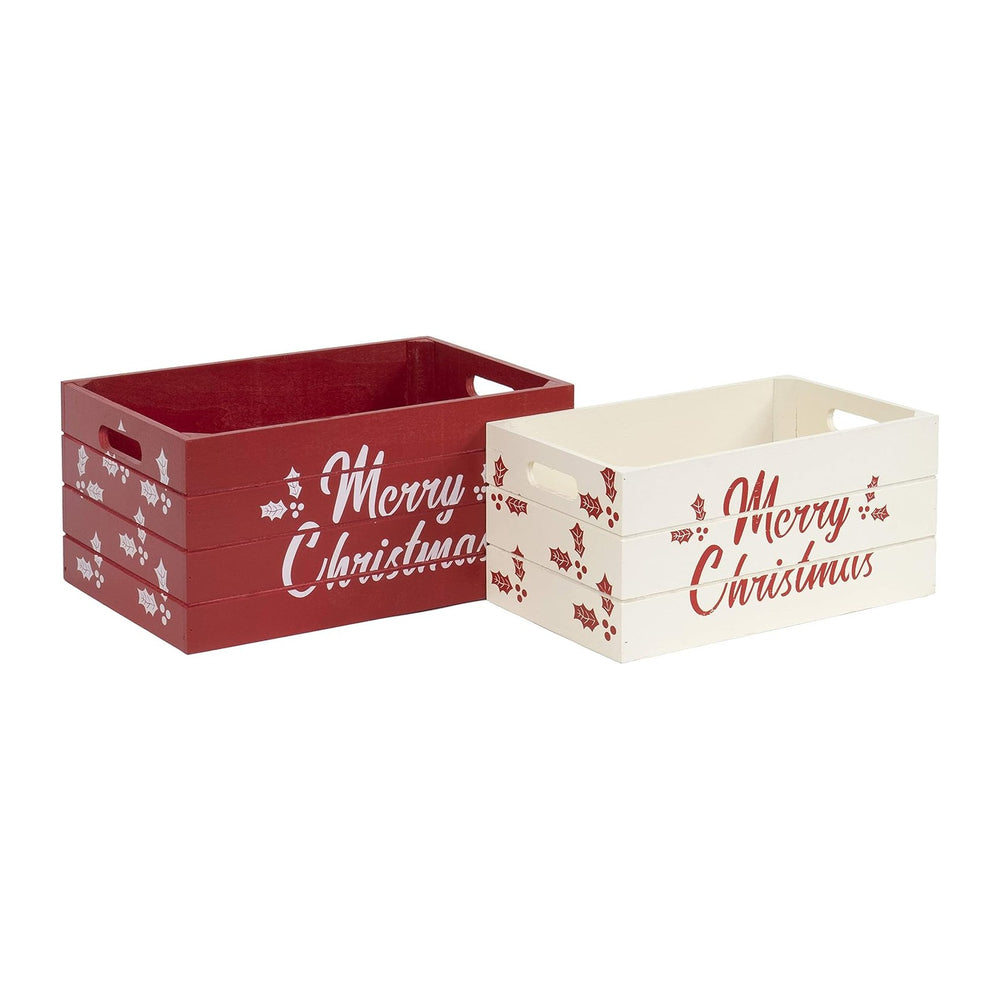 Red Co. Set of 2 Red and White Decorative Nesting Wooden Merry Christmas Stor...