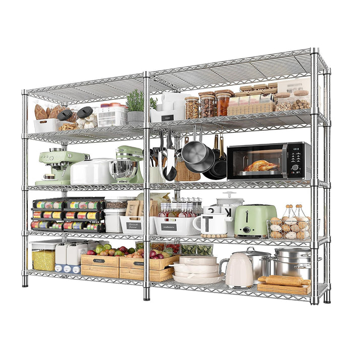REIBII 1500LBS Storage Shelves 61.7''W Wire Shelving Unit 5 Tier Metal Shelving for Storage Rack Shelves Heavy Duty Garage Shelf Pantry Shelves Kitchen Shelving, 61.7" W*72.4" H*15.8" D, Chrome