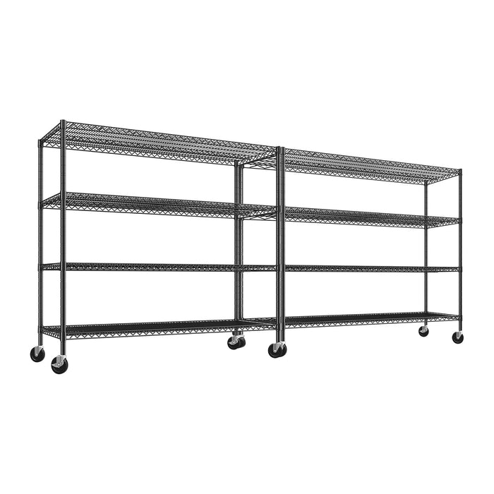REIBII 60" W ×24" D×65.3" H, 4 Tier Wire Shelving 2878LBS Heavy Duty Steel Storage Rack Shelving Adjustable Shelves for Warehouses, Garages, Kitchens, and Commercial Spaces/Premium Wheels 2 Pack