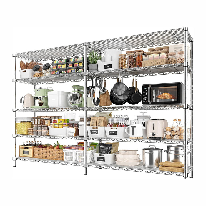 REIBII 69.8" W Storage Shelves 1510LBS Wire Shelving Unit 5 Tier Metal Shelving for Storage Rack Shelves Adjustable Heavy Duty Garage Shelf Pantry Shelves Kitchen Shelving,69.8"Wx15.8"Dx72.4"H,Chrome