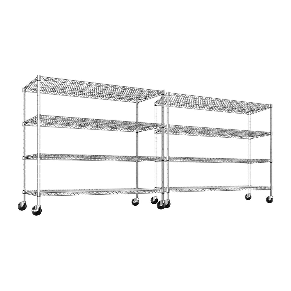 REIBII Set of 2 Storage Shelves Metal Shelving with Wheels,Adjustable Wire Sh...