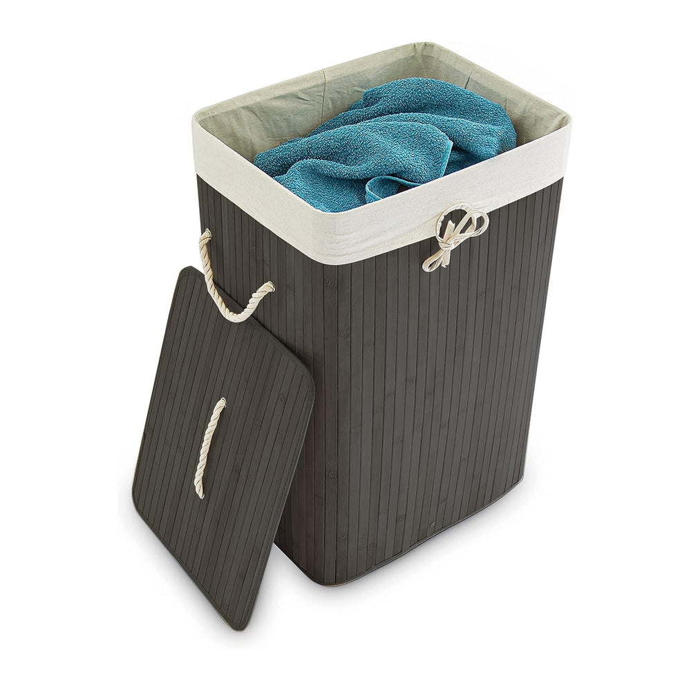 Relaxdays Bamboo Square Hamper 65 cm Tall Folding Laundry Basket Laundry Bin ...