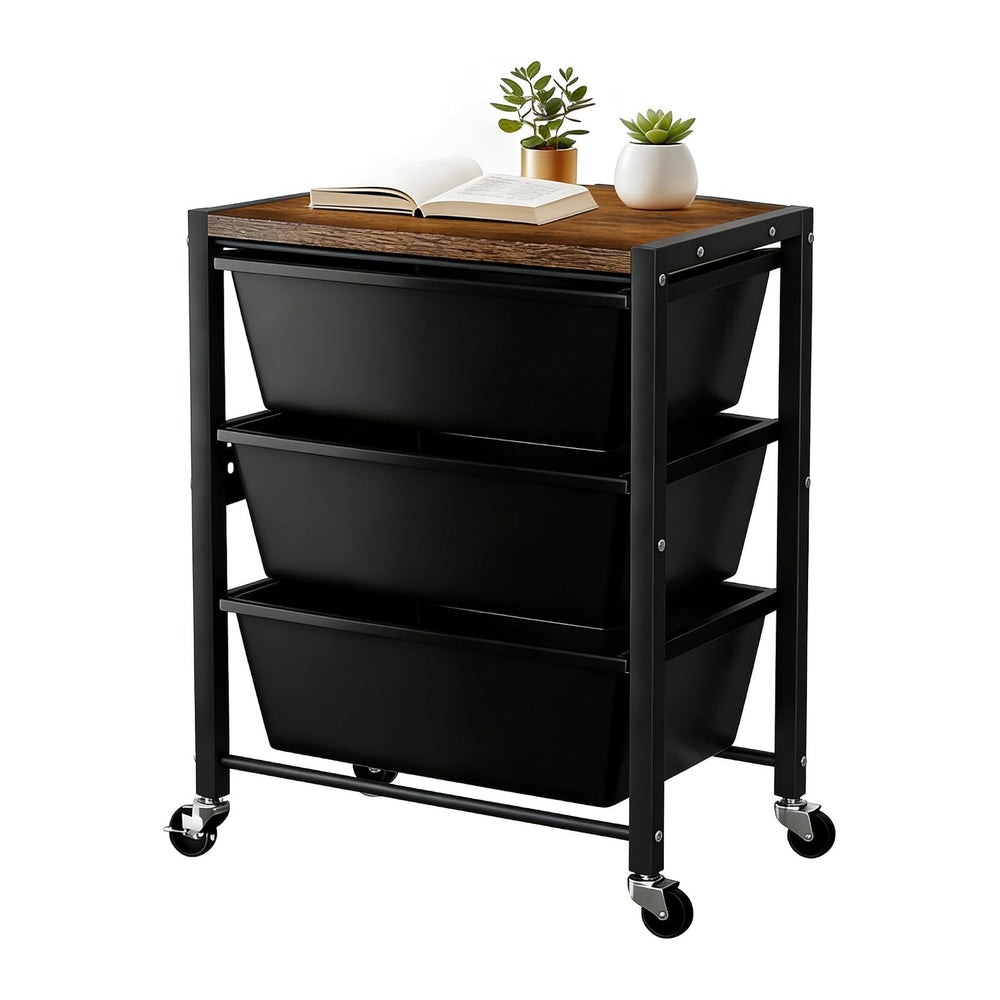 Rolling Cart with 3 Drawers, Plastic Drawer Storage Carts with Lockable Wheel...