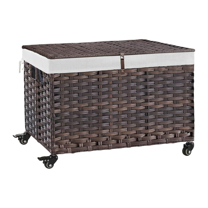 Rolling Storage Basket with Lid, 47.6 Gallon Storage Bin with Wheels, Woven