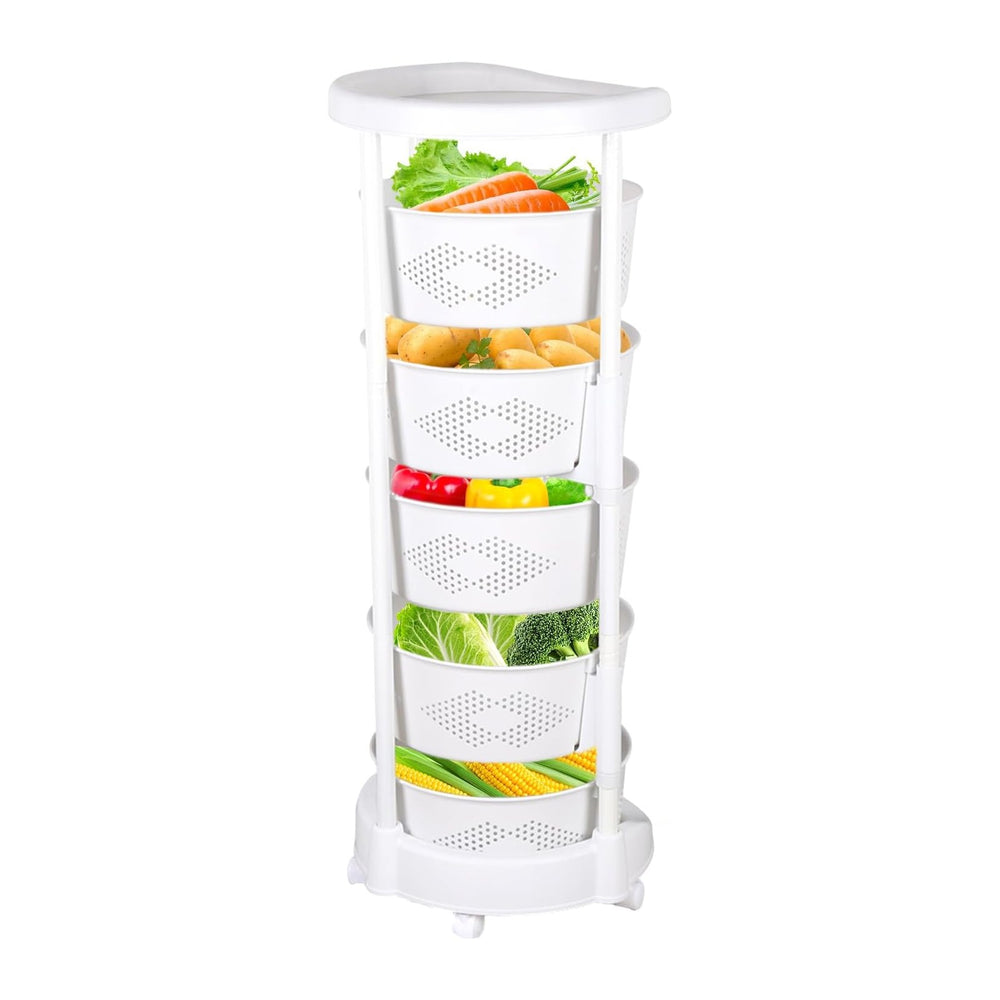 Rotating Storage Rack, 5-Tier Rotating Fruit Basket Racks For Kitchen, Movabl...