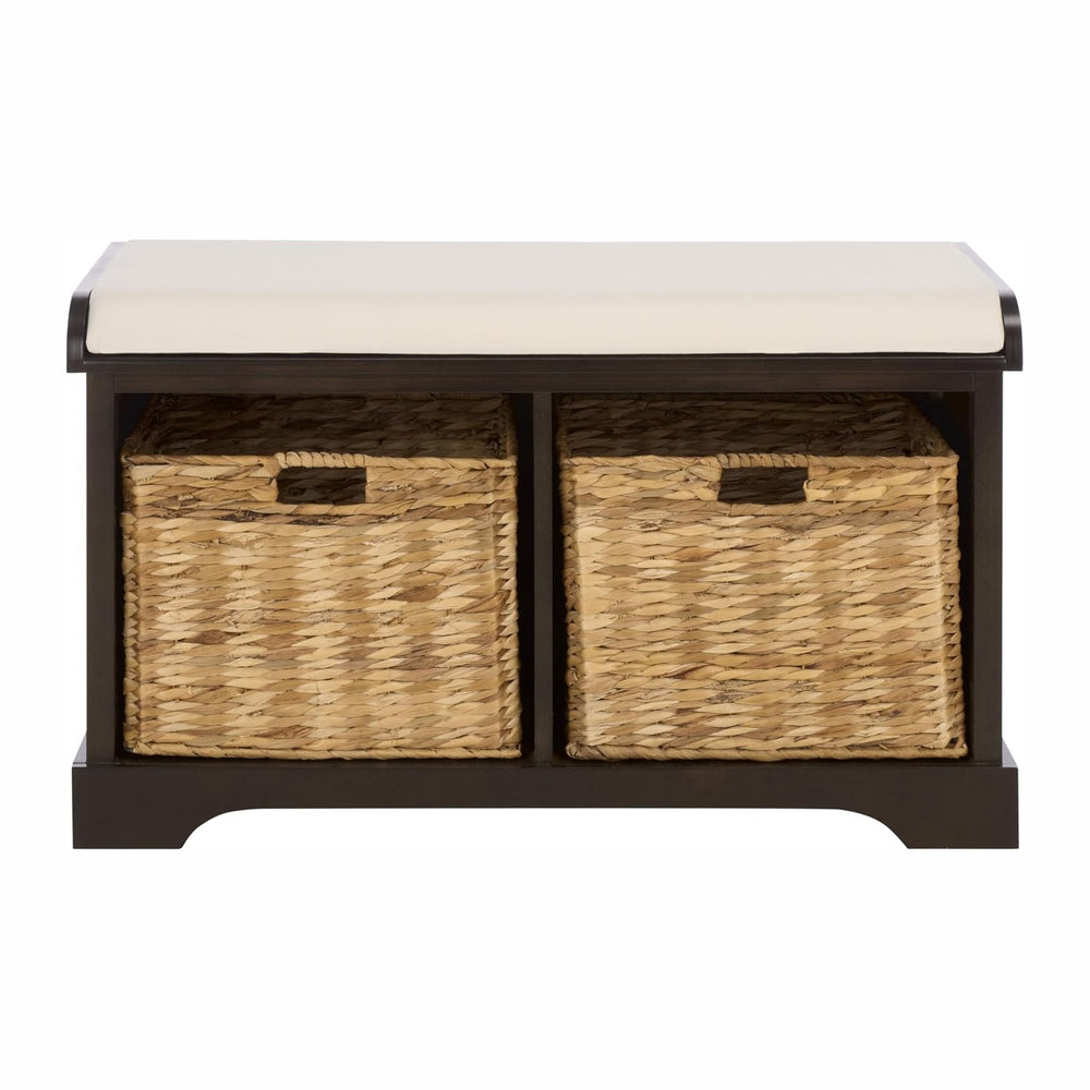 SAFAVIEH Furniture - Freddy 2-Basket Storage Bench - Dark Chocolate - Solid W...