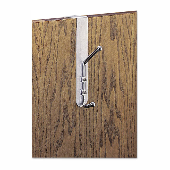 Safco Over-The-Door Double Coat Hook, Chrome-Plated Steel, Satin Aluminum Base (4166)