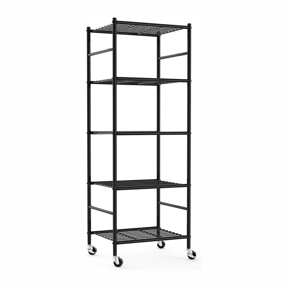 Sakugi 5-Tier Storage Shelves 18.1x12.6x58.7 Black with Wheels
