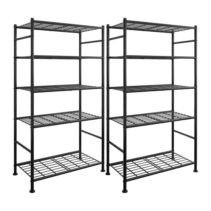 Sakugi Storage Racks - 2 Pack, 5-Tier Freestanding Steel Shelving Units with Reinforced Frame, Adjustable Garage Organization Shelves for Warehouse, Basement, Workshop, 33.5" x 12.6" x 72", Black