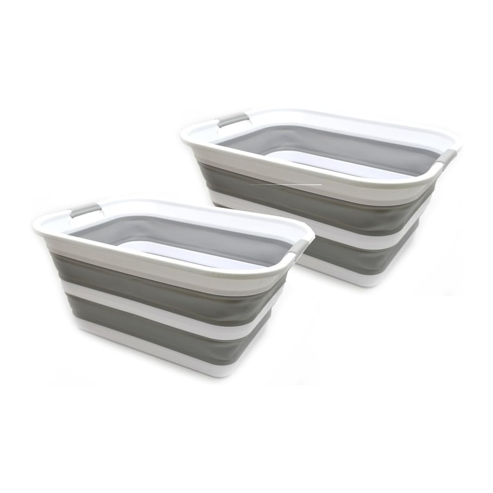 SAMMART 42L Set of 2 Collapsible Plastic Laundry Basket - Foldable Pop Up Sto...