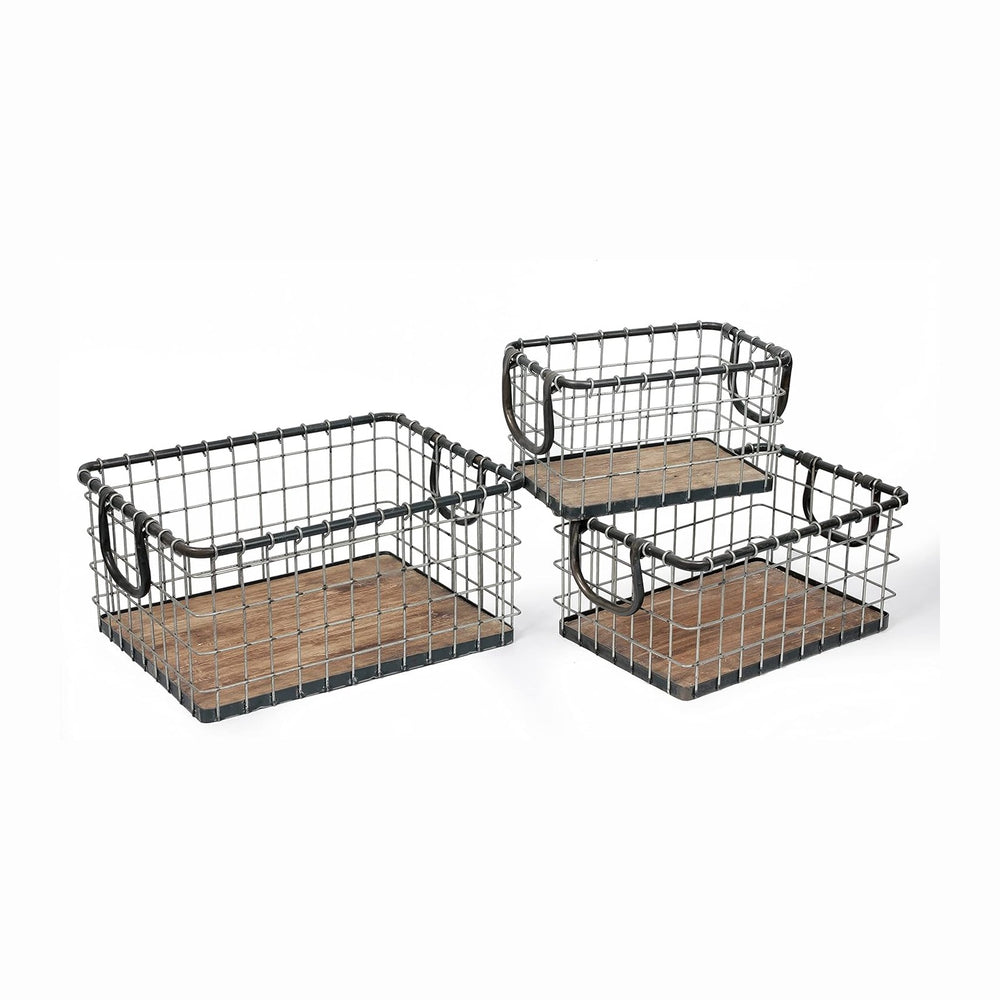 Set of 3 Rectangular Sturdy Hand Welded Farmhouse Metal Wire Basket with Rust...