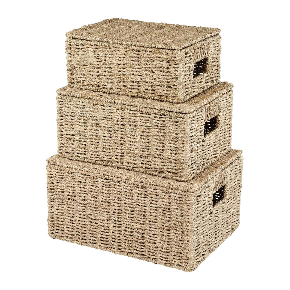 Set of 3 Seagrass Storage Baskets with Lid