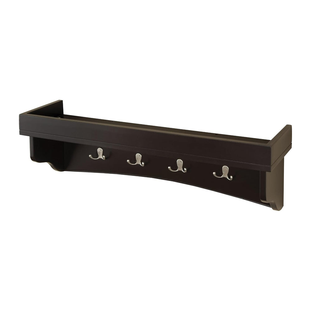 Shaker Cottage Coat Hooks with Tray Shelf, Chocolate - Wall Mounted Storage R...