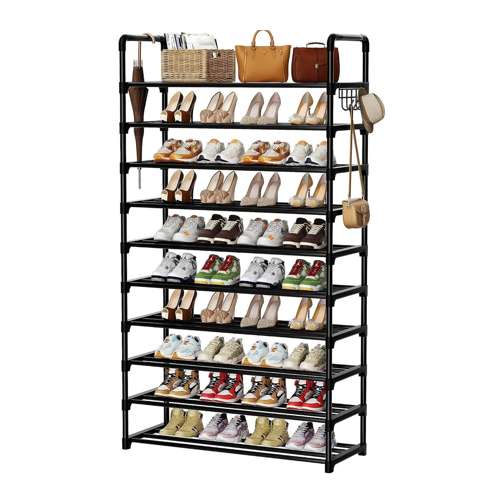 Shoe Rack, 10 Tier Shoe Storage Organizer with Hooks,Fit 40-45 Pairs Shoes,Me...