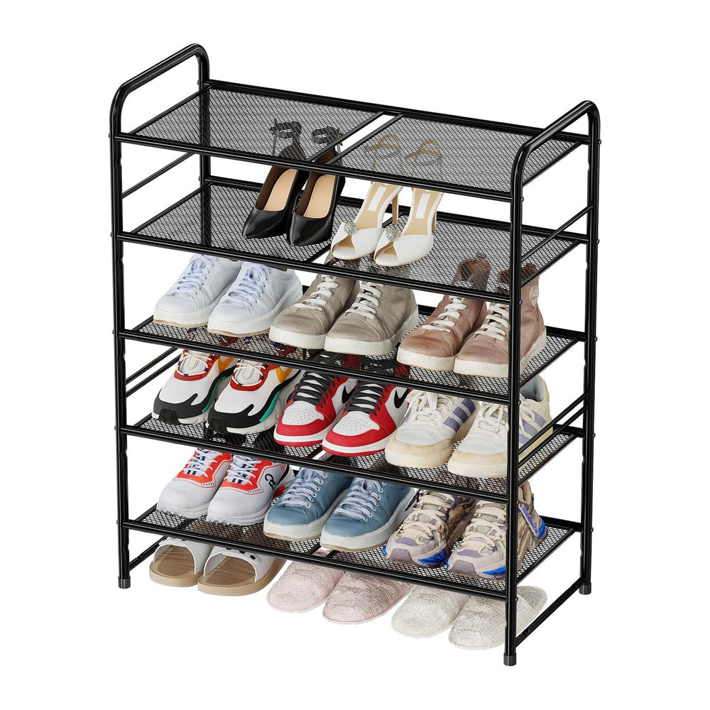 Shoe Rack 5 Tier 27" Heavy Duty Metal Mesh Closet Shoe Organizer, Black
