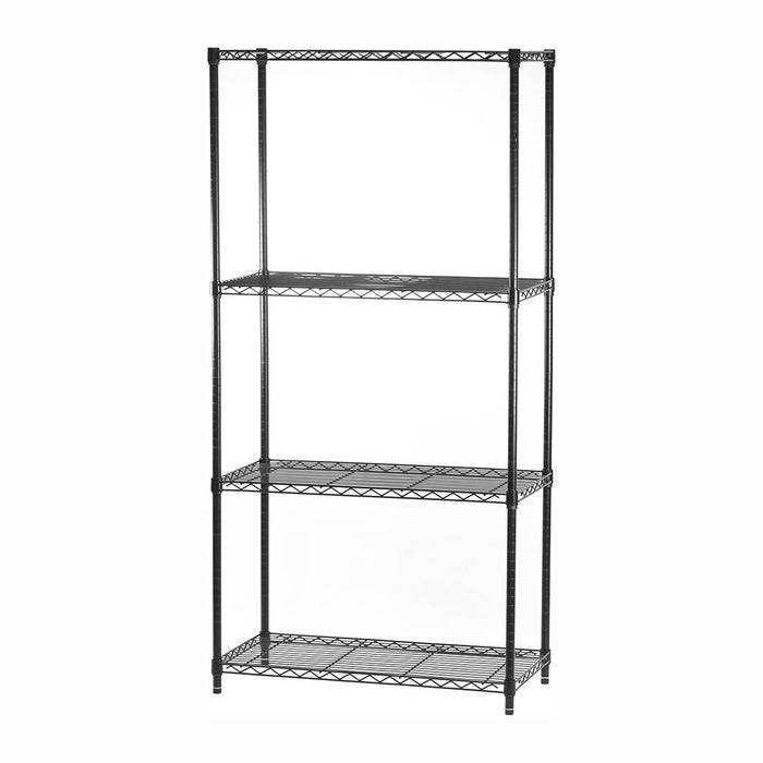 SI Shelving Inc. 8" d x 48" w x 72" h Black Wire Shelving with 4 Tier Shelves, Weight Capacity 300lbs Per Shelf