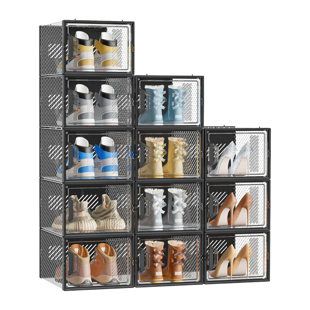 SIMPDIY Shoe Storage Box,12 pcs Shoe Box Clear Plastic Stackable, Shoe Organi...