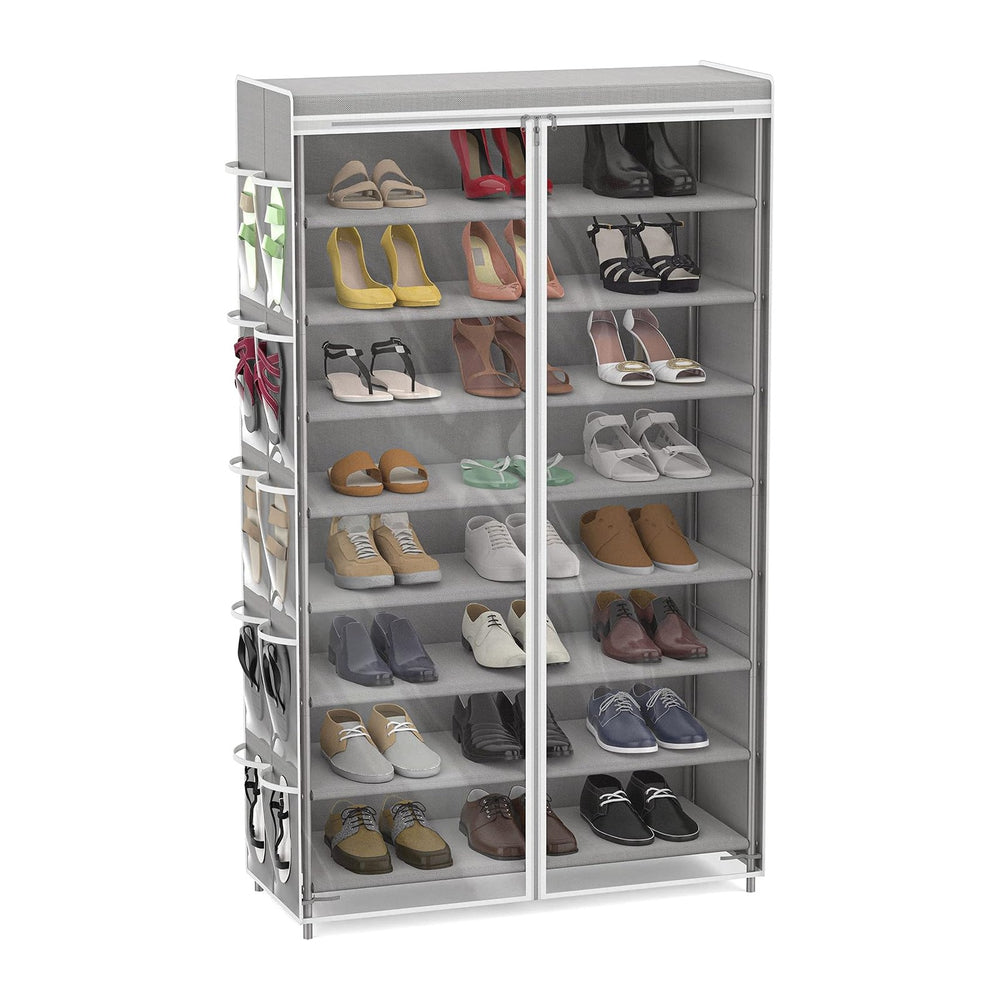 Simple Houseware 8 Tiers Shoe Rack w/Zipper Cover & Hanging Pockets, Gray