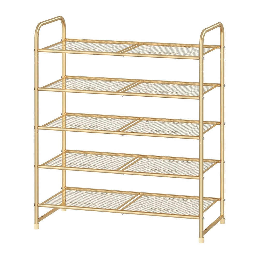 Simple Trending 5-Tier Stackable Shoe Rack, Expandable Shoe Shelf Gold