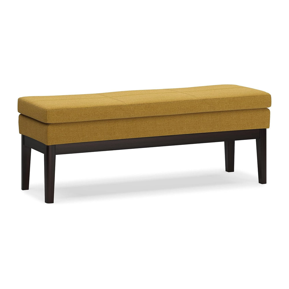 SIMPLIHOME Carlson 45" Wide Vegan Leather Rectangle Ottoman in Marigold