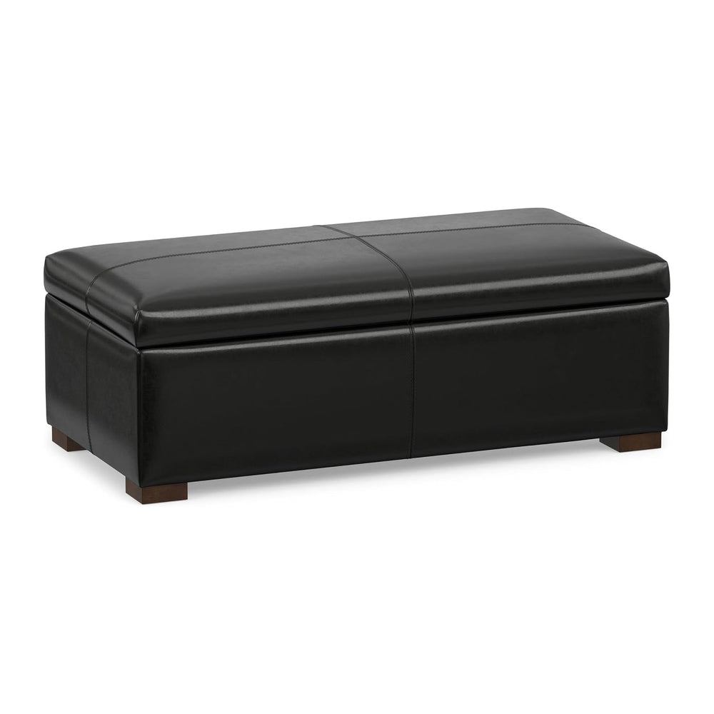 SIMPLIHOME Gabbie 48" Wide Vegan Leather Storage Ottoman in Midnight Black