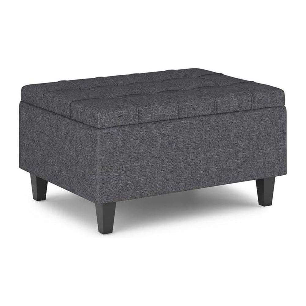 SIMPLIHOME Harrison 34" Wide Linen Look Rectangle Ottoman in Slate Grey