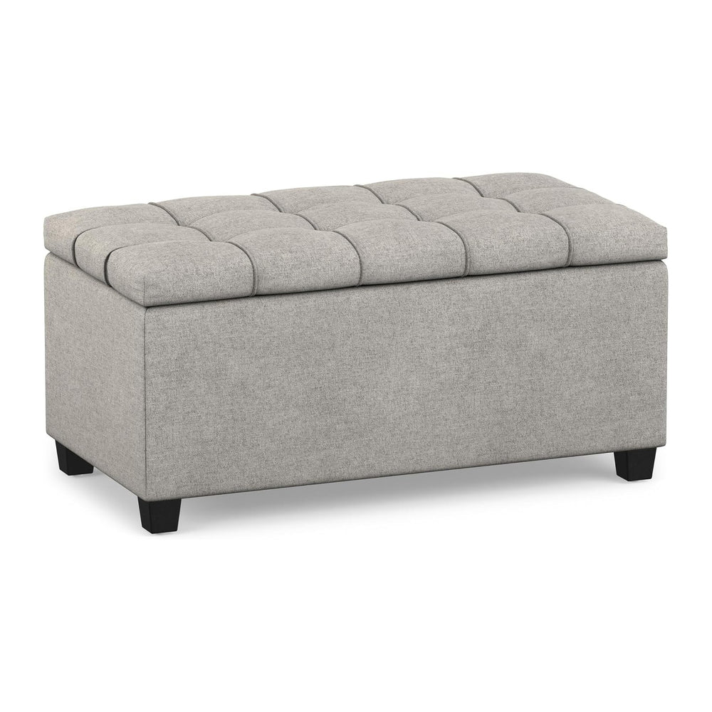 SIMPLIHOME Shiloh 48" Wide Vegan Leather Ottoman in Chestnut Brown